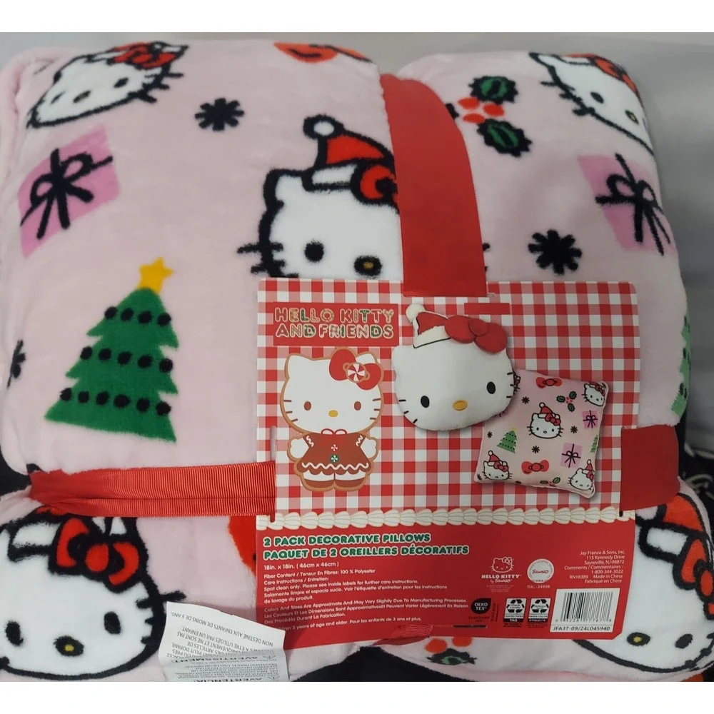 NEW Hello‎ Kitty 2 Pack Decorative Pillows Sanrio Christmas